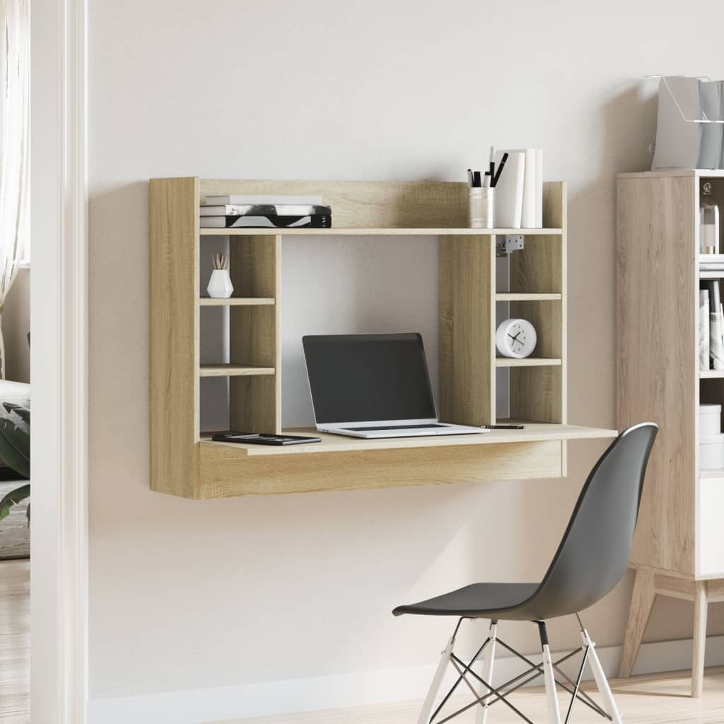 Veggmontert skrivebord sonoma eik 105x48x75 cm konstruert tre