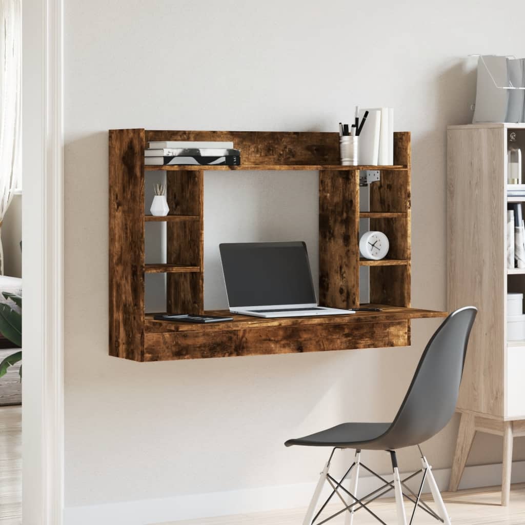 Veggmontert skrivebord røkt eik 105x48x75 cm konstruert tre