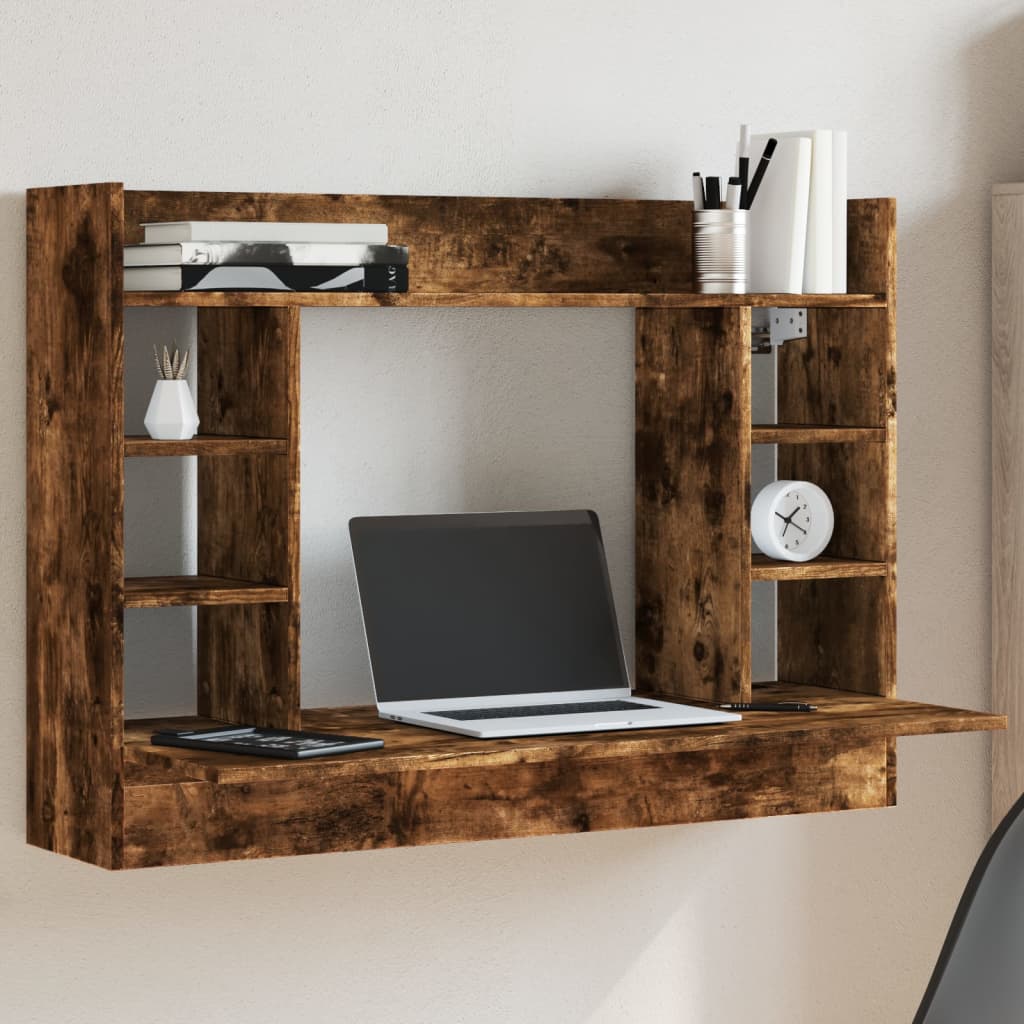 Veggmontert skrivebord røkt eik 105x48x75 cm konstruert tre