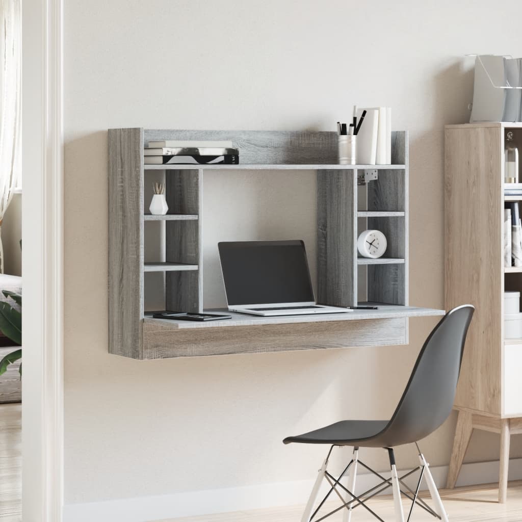 Veggmontert skrivebord grå sonoma 105x48x75 cm konstruert tre
