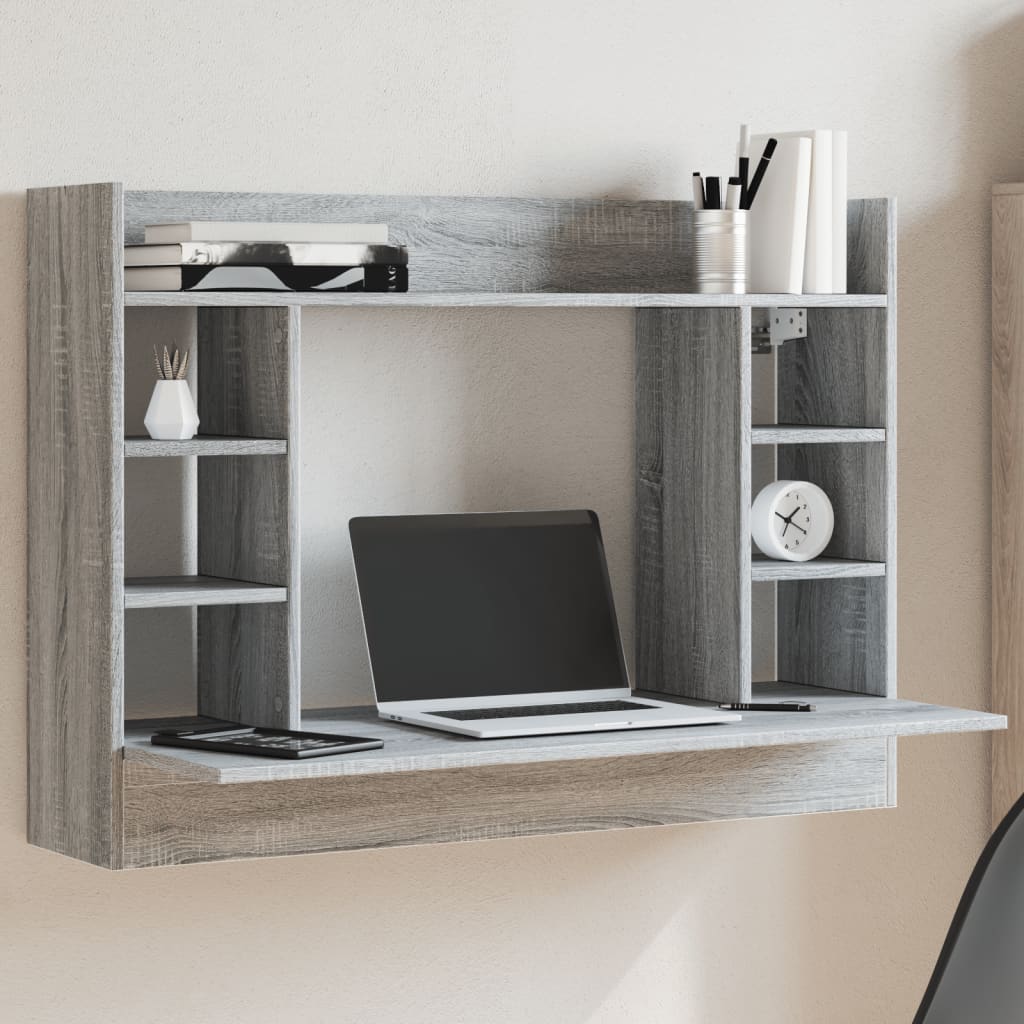 Veggmontert skrivebord grå sonoma 105x48x75 cm konstruert tre