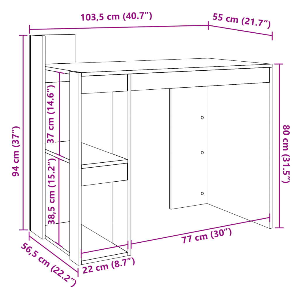 Skrivebord brun eik 103,5x56,5x94 cm konstruert tre