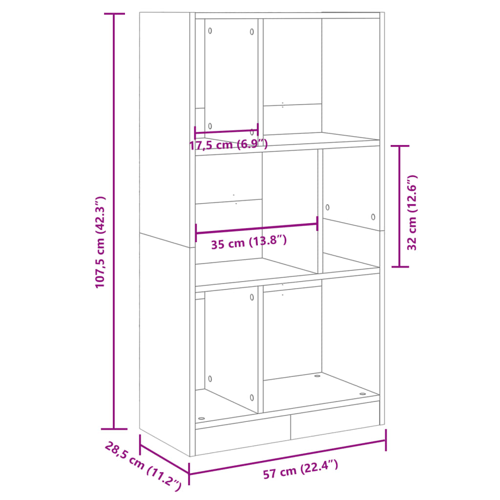 Bokhylle hvit 57x28,5x107,5 cm konstruert tre