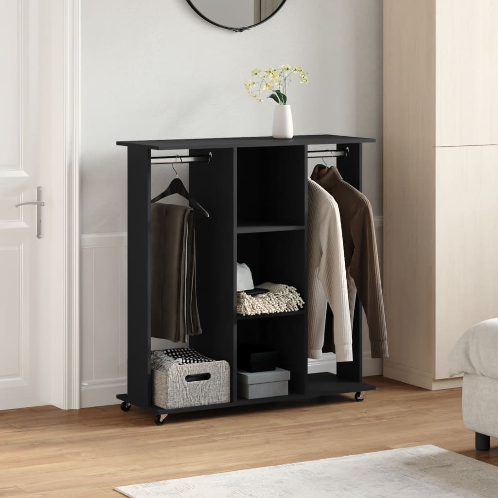 Garderobe med hjul svart 102x38x110 cm konstruert tre
