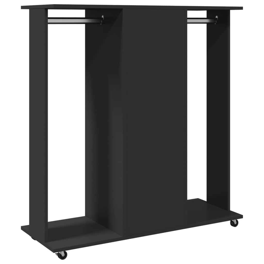 Garderobe med hjul svart 102x38x110 cm konstruert tre