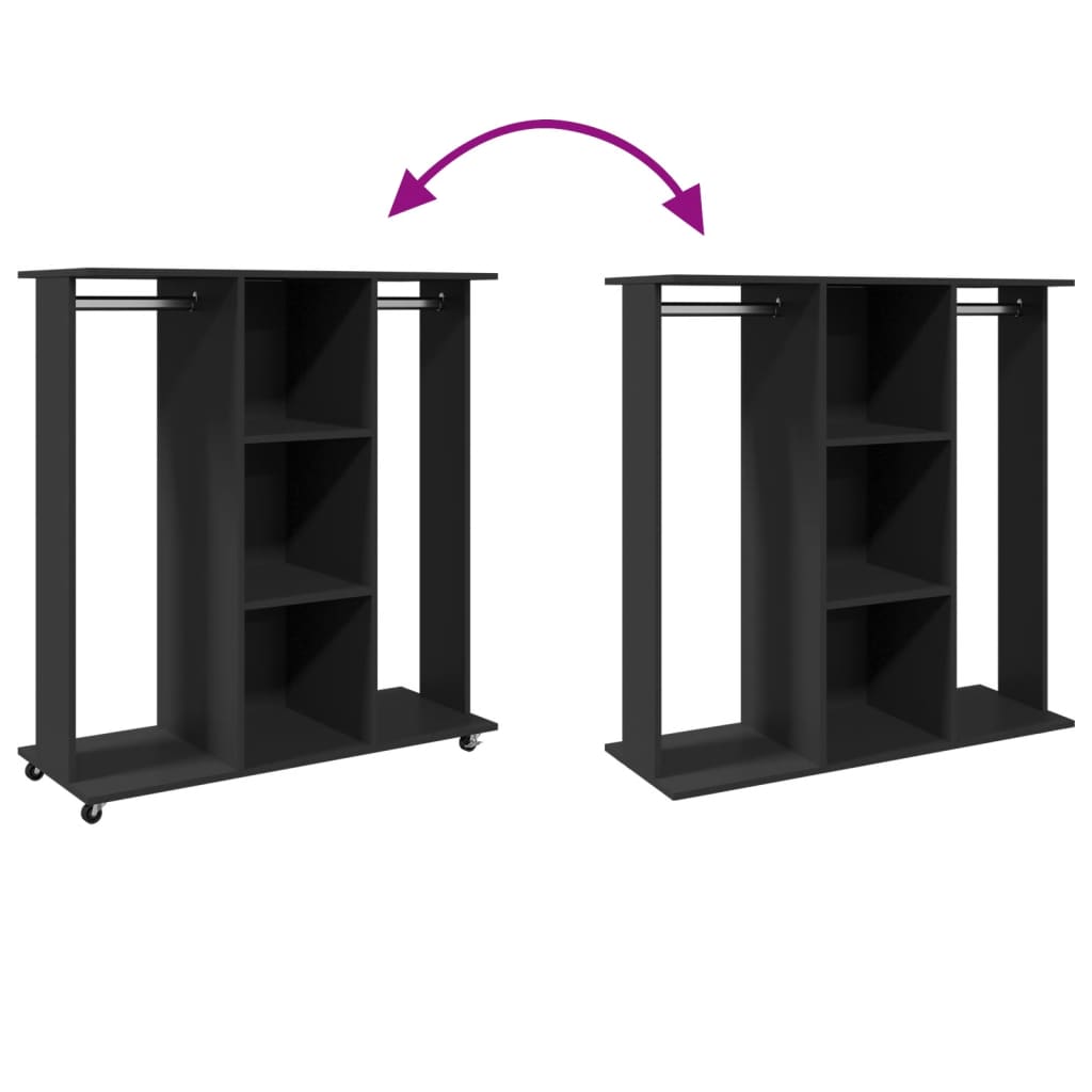 Garderobe med hjul svart 102x38x110 cm konstruert tre