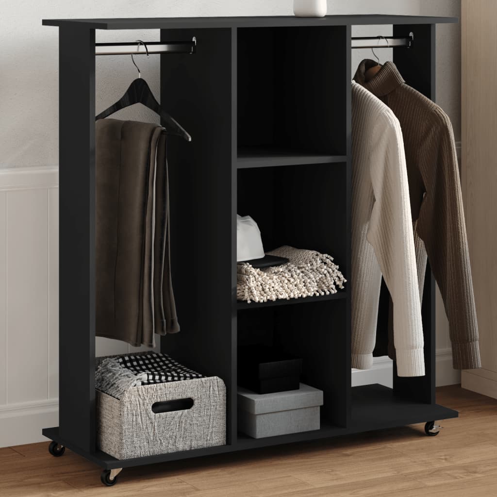 Garderobe med hjul svart 102x38x110 cm konstruert tre