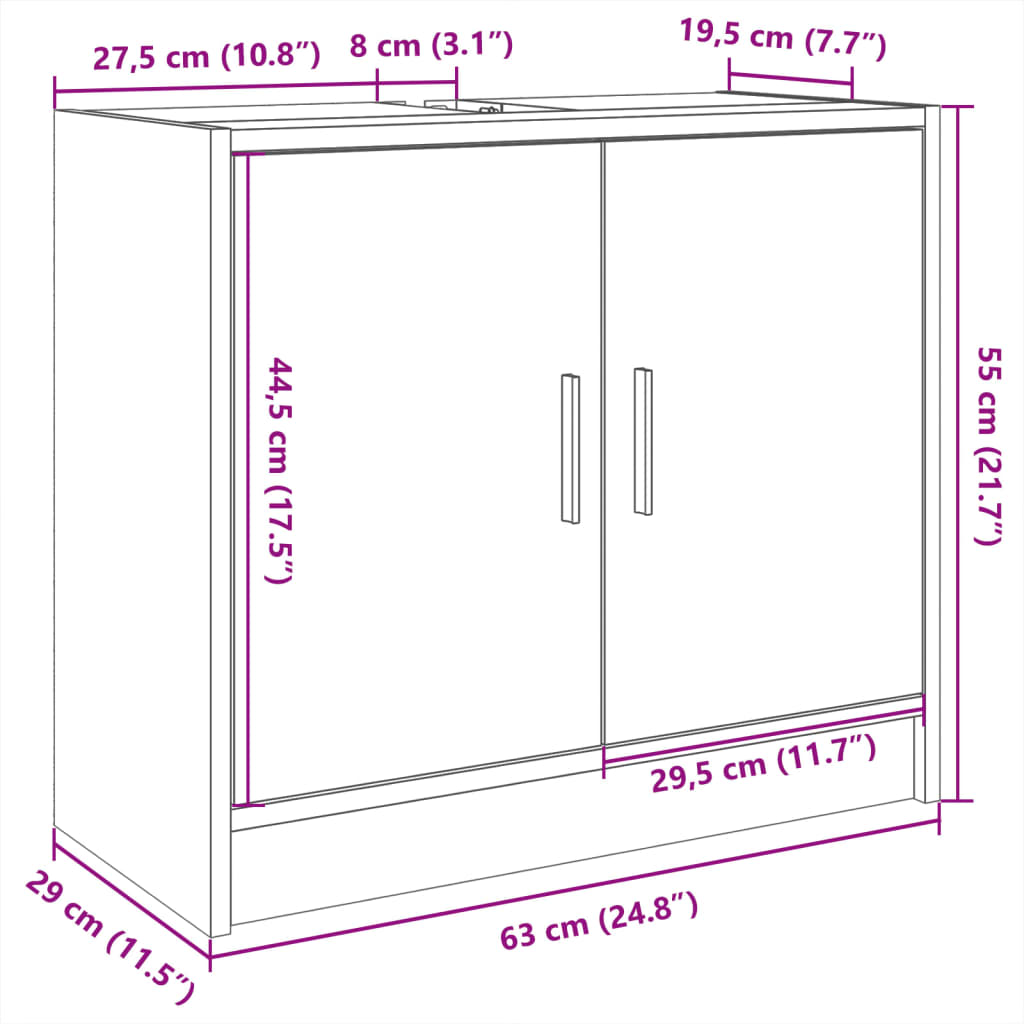 Servantskap svart 63x29x55 cm konstruert tre