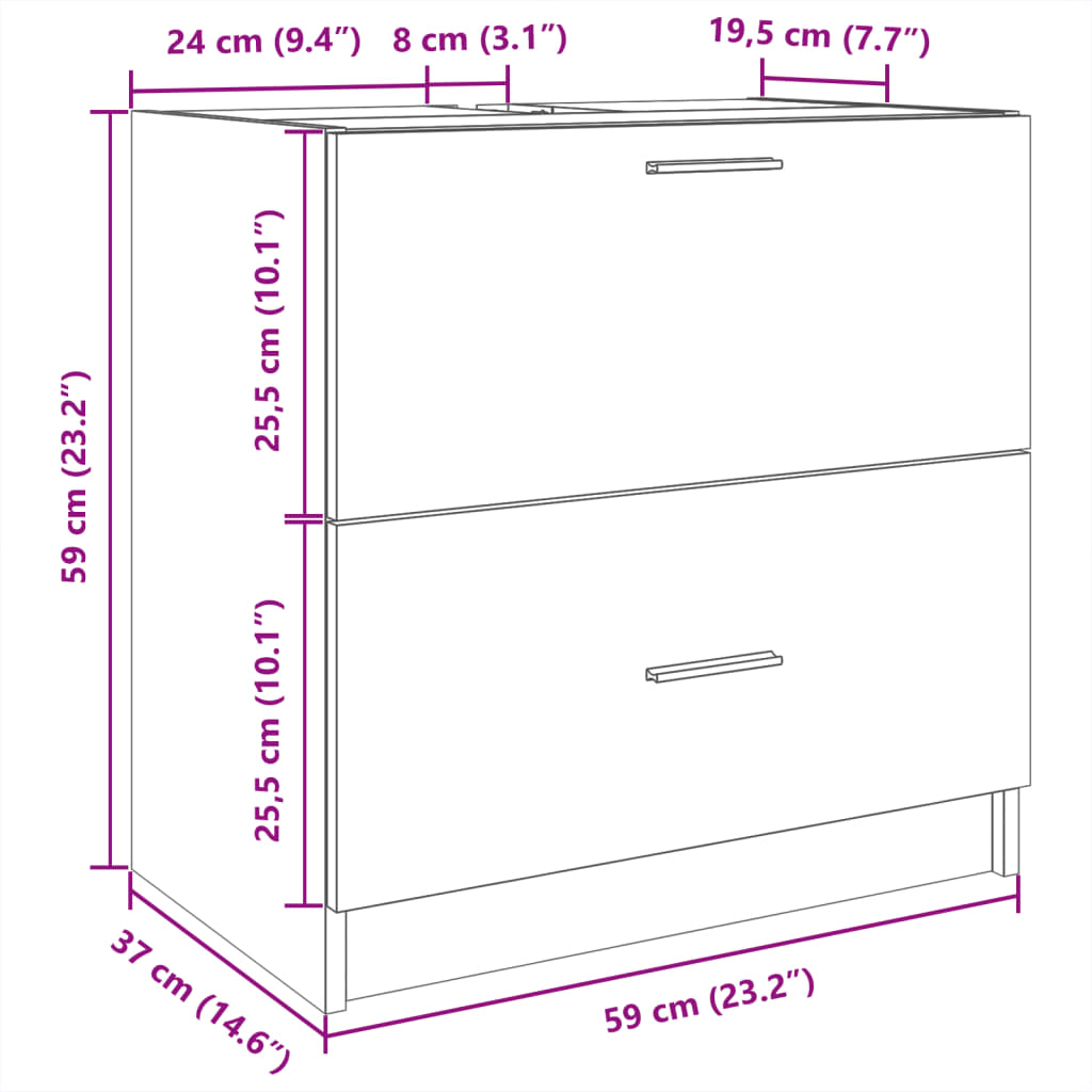 Servantskap hvit 59x37x59 cm konstruert tre