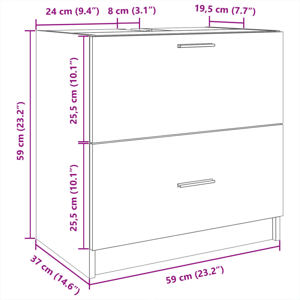 Servantskap brun eik 78x37x59 cm konstruert tre