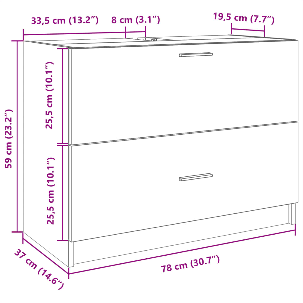 Servantskap hvit 78x37x59 cm konstruert tre