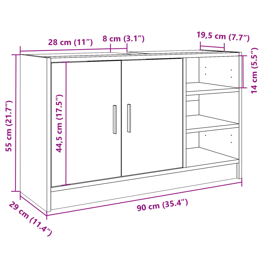 Servantskap svart 90x29x55 cm konstruert tre