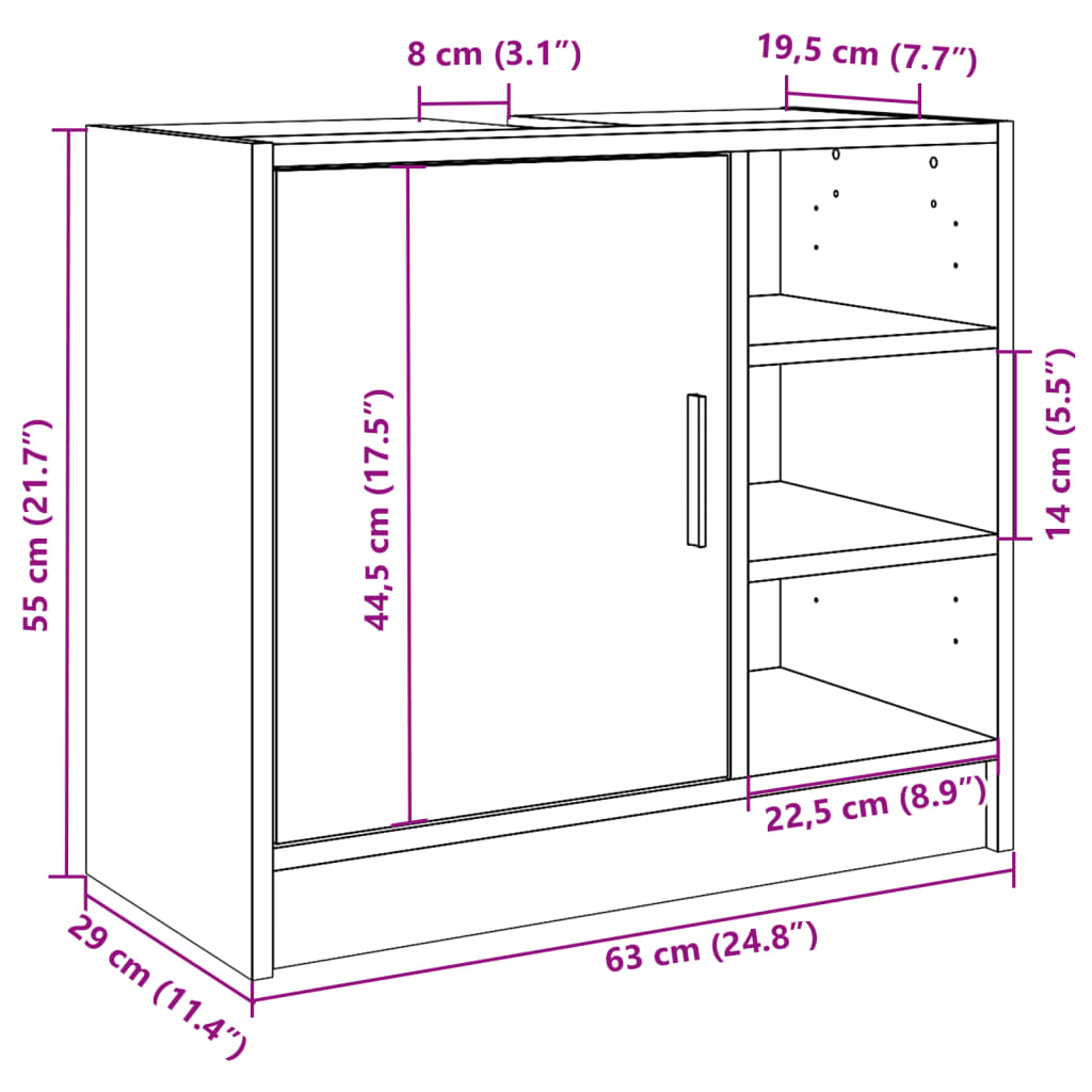 Servantskap svart 63x29x55 cm konstruert tre