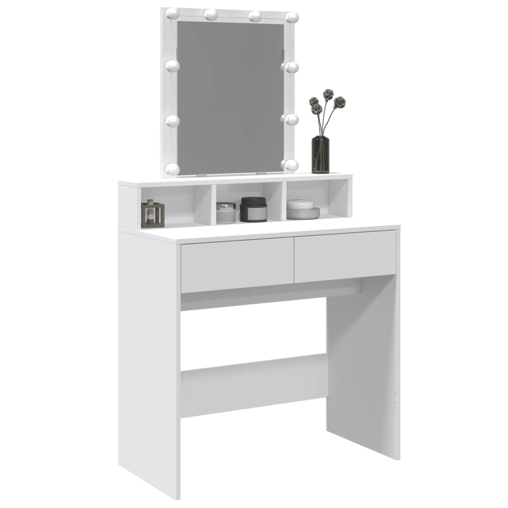 Sminkebord med LED hvit 80x41x144,5 cm