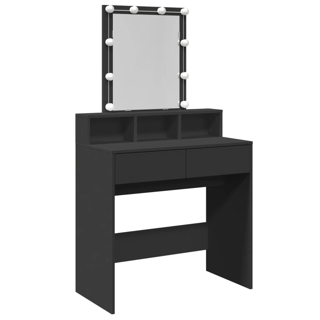 Sminkebord med LED svart 80x41x144,5 cm