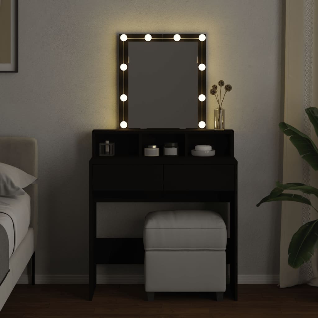 Sminkebord med LED svart 80x41x144,5 cm