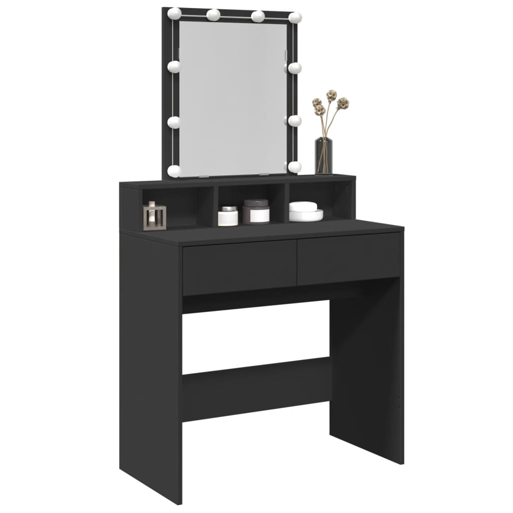 Sminkebord med LED svart 80x41x144,5 cm
