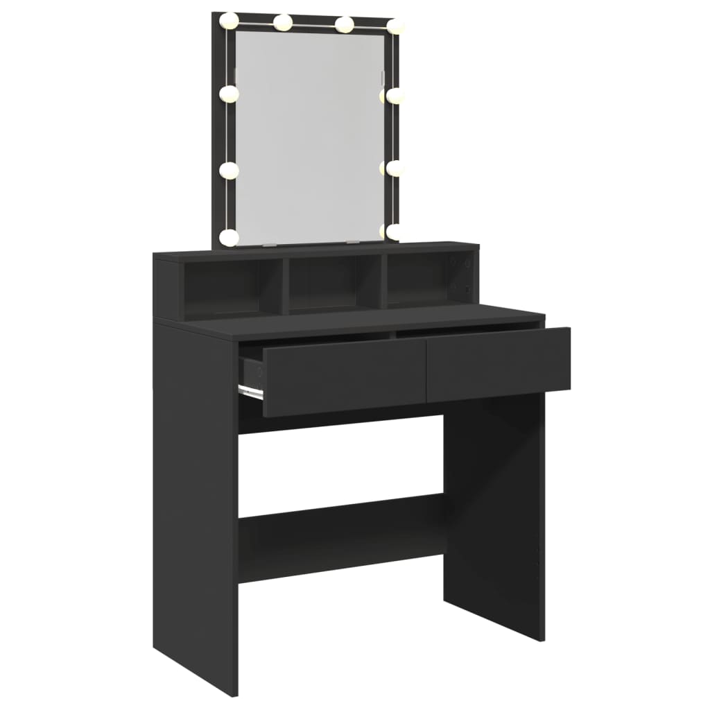 Sminkebord med LED svart 80x41x144,5 cm
