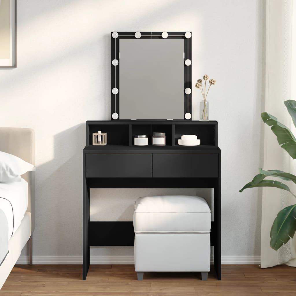 Sminkebord med LED svart 80x41x144,5 cm