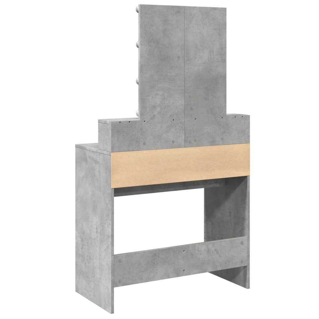 Sminkebord med LED betonggrå 80x41x144,5 cm