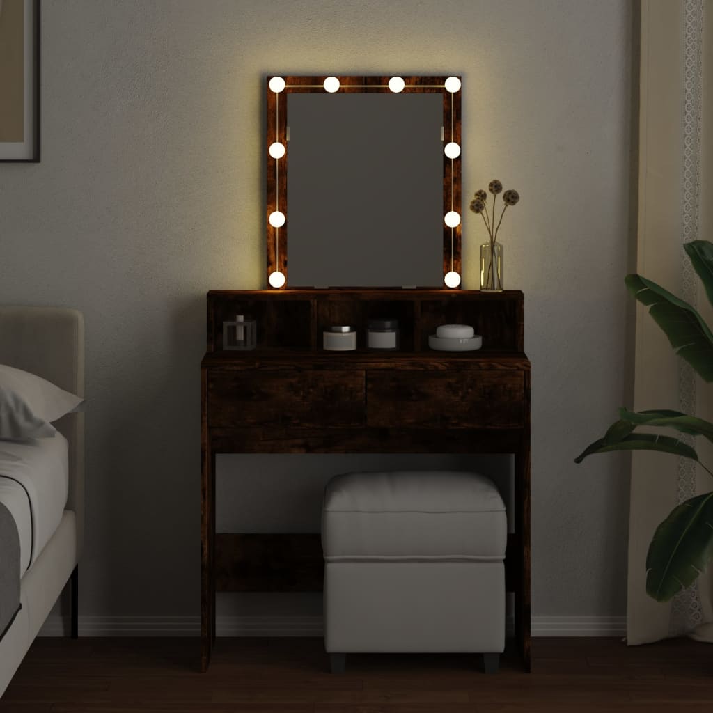 Sminkebord med LED røkt eik 80x41x144,5 cm