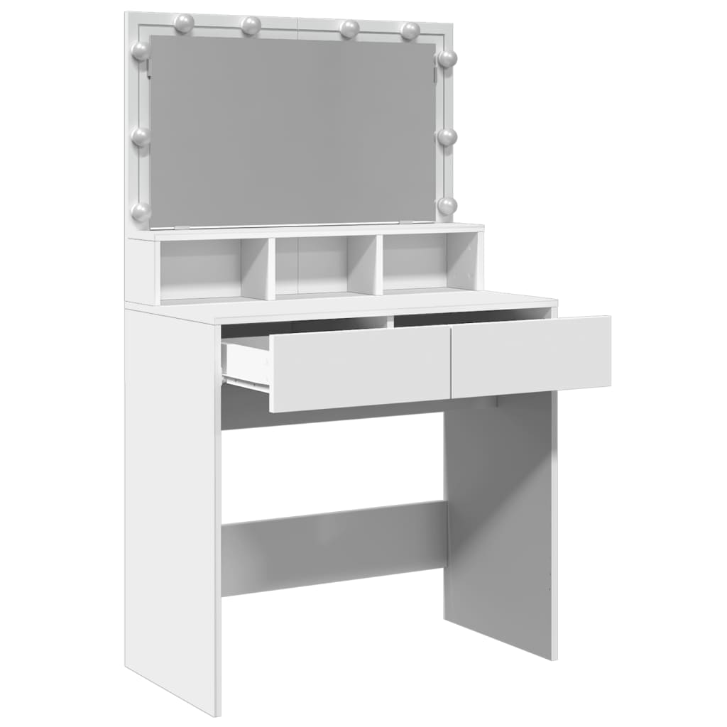 Sminkebord med LED hvit 80x41x134,5 cm