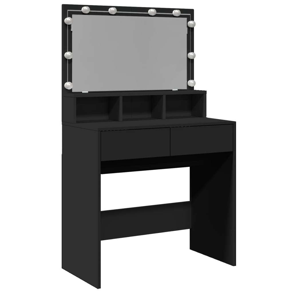 Sminkebord med LED svart 80x41x134,5 cm