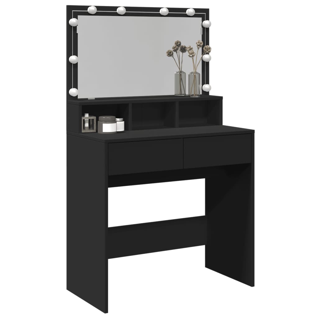 Sminkebord med LED svart 80x41x134,5 cm