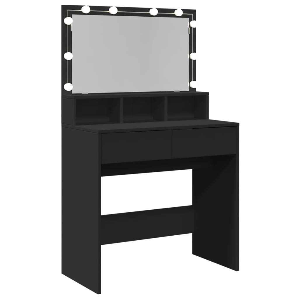 Sminkebord med LED svart 80x41x134,5 cm