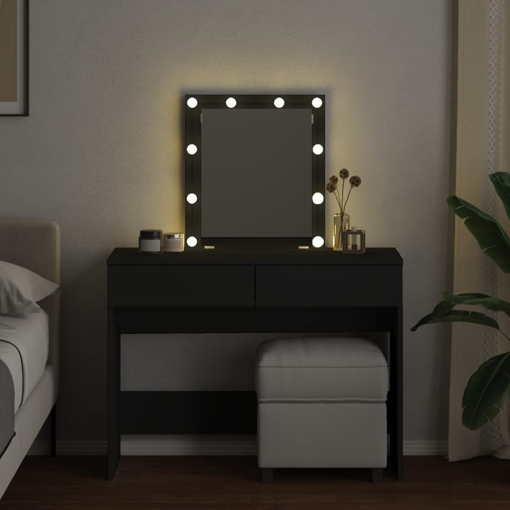 Sminkebord med LED svart 100x40x130 cm