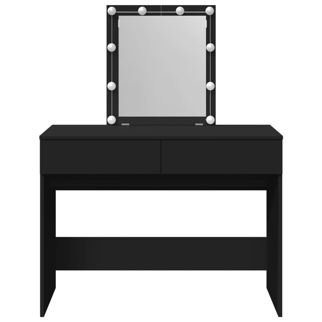 Sminkebord med LED svart 100x40x130 cm