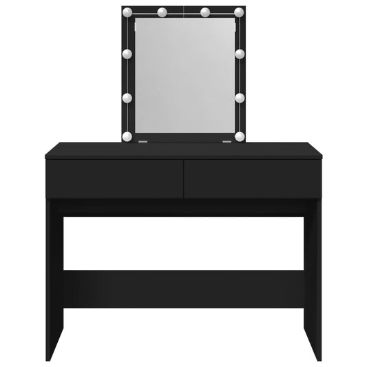 Sminkebord med LED svart 100x40x130 cm
