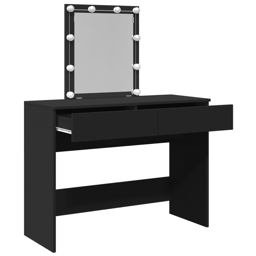Sminkebord med LED svart 100x40x130 cm