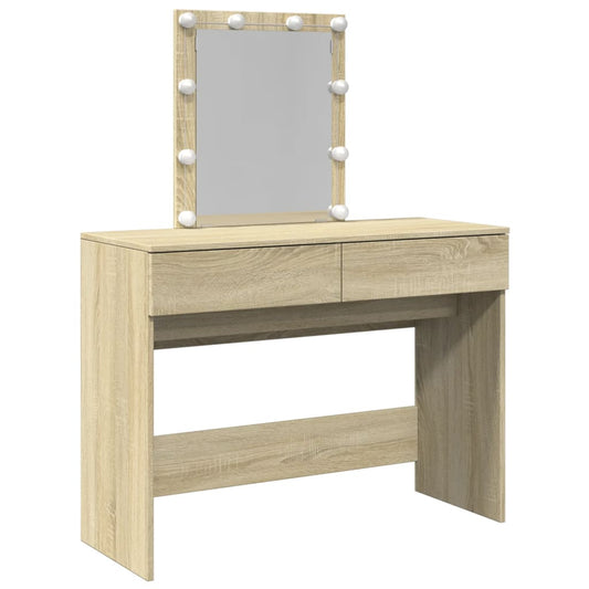 Sminkebord med LED sonoma eik 100x40x130 cm