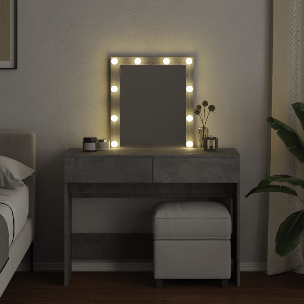 Sminkebord med LED betonggrå 100x40x130 cm