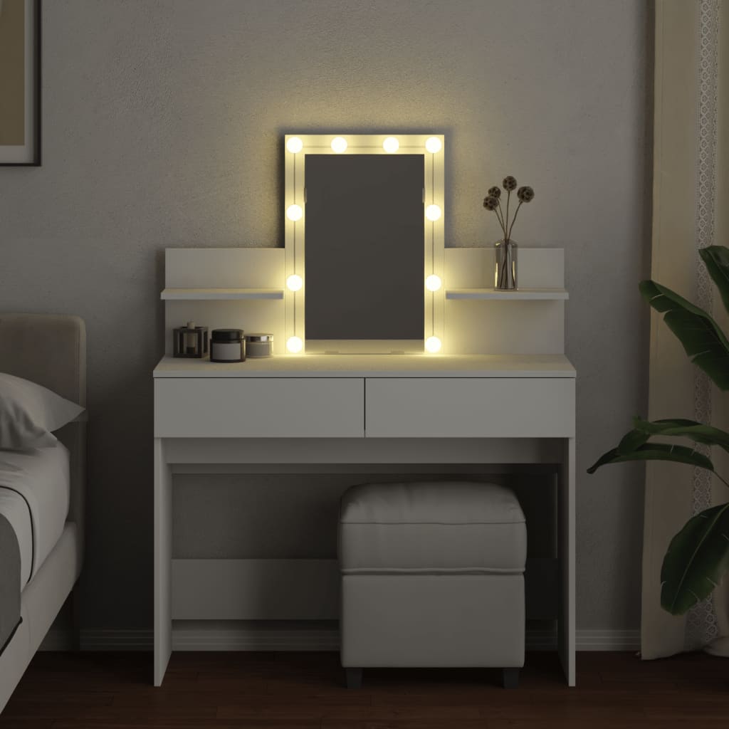 Sminkebord med LED hvit 100x40x130 cm