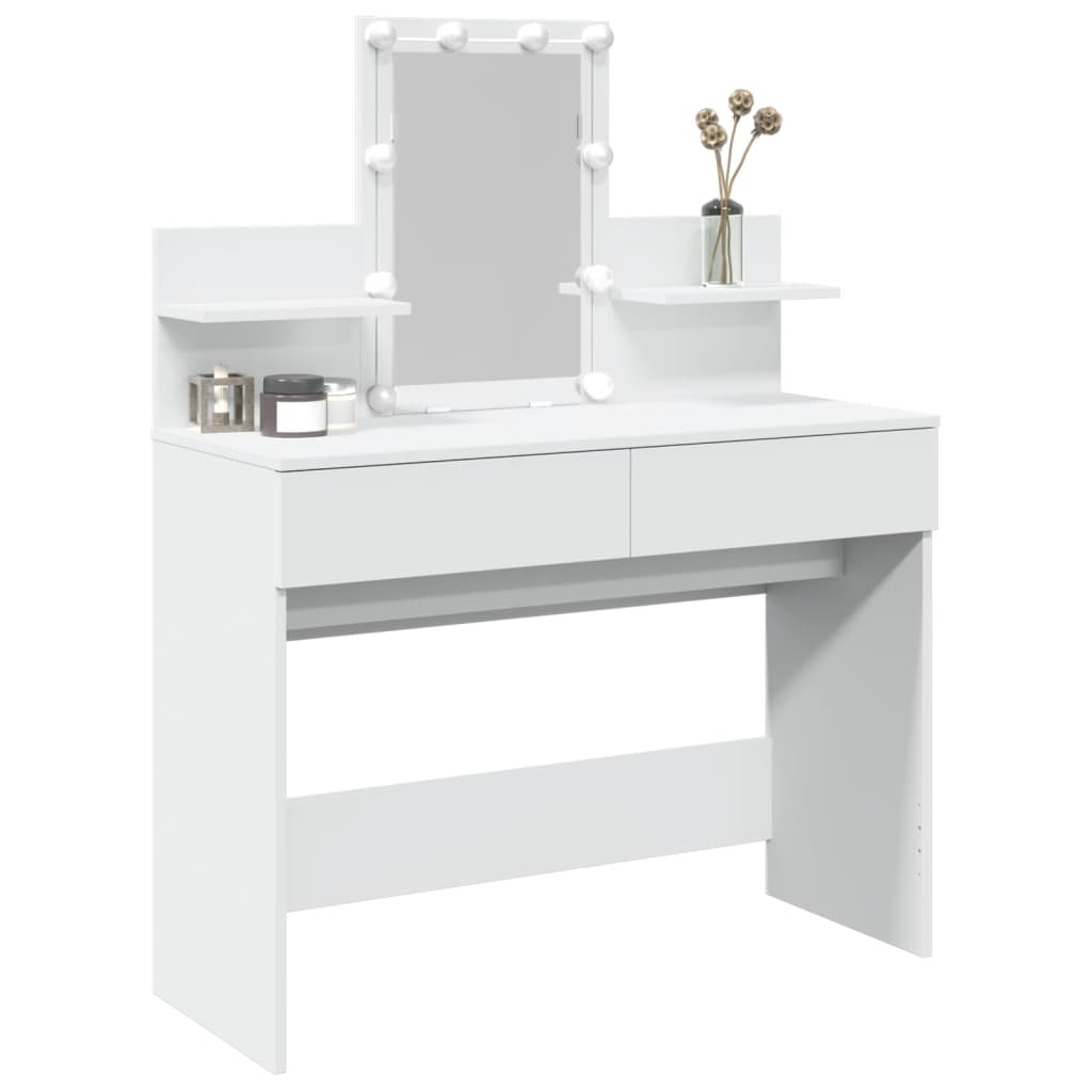 Sminkebord med LED hvit 100x40x130 cm