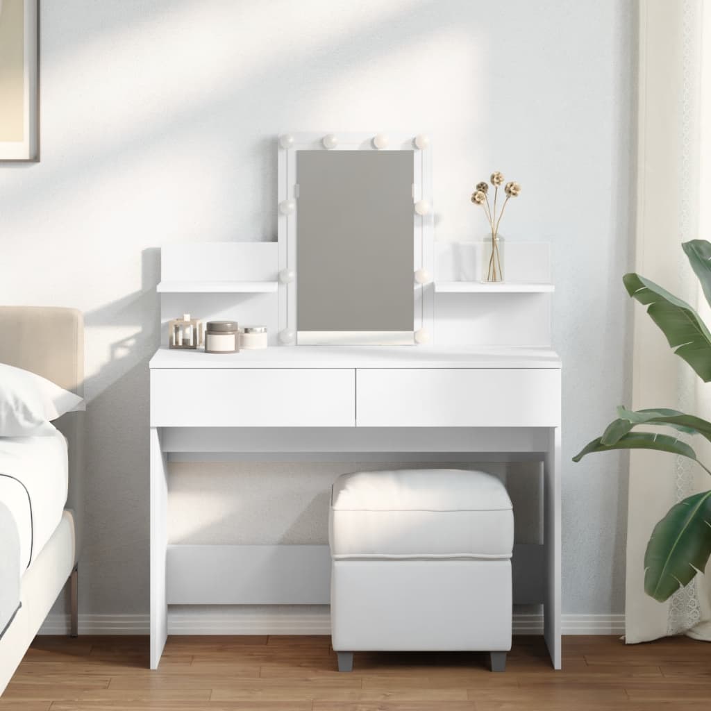 Sminkebord med LED hvit 100x40x130 cm