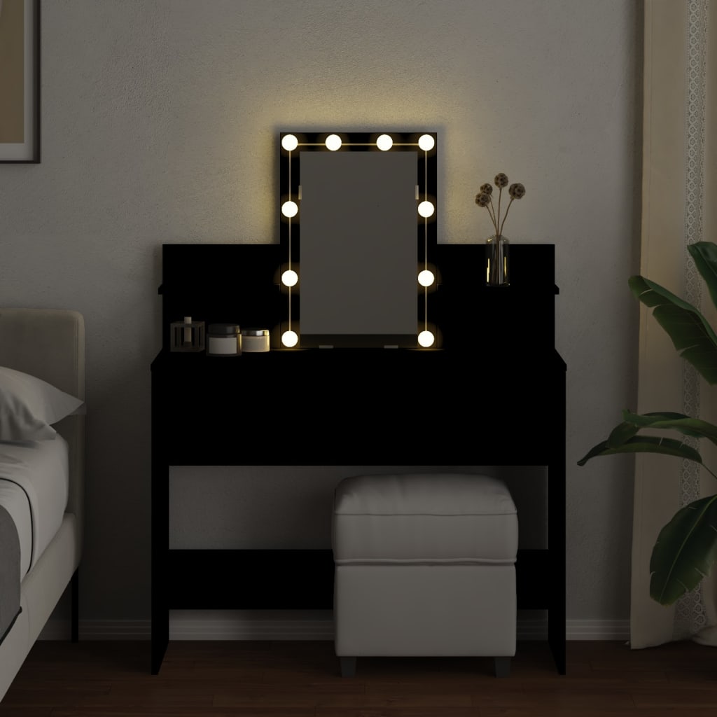 Sminkebord med LED svart 100x40x130 cm