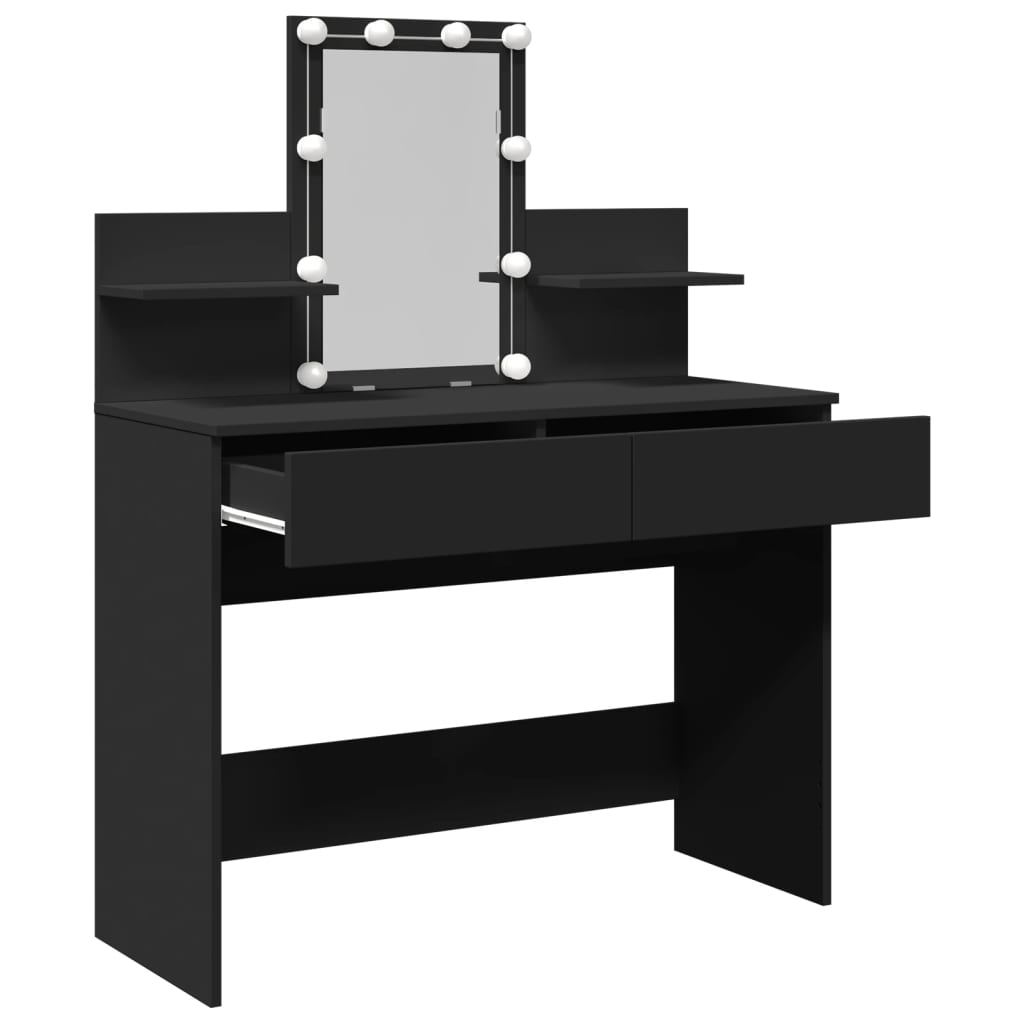 Sminkebord med LED svart 100x40x130 cm