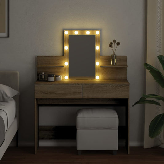 Sminkebord med LED sonoma eik 100x40x130 cm