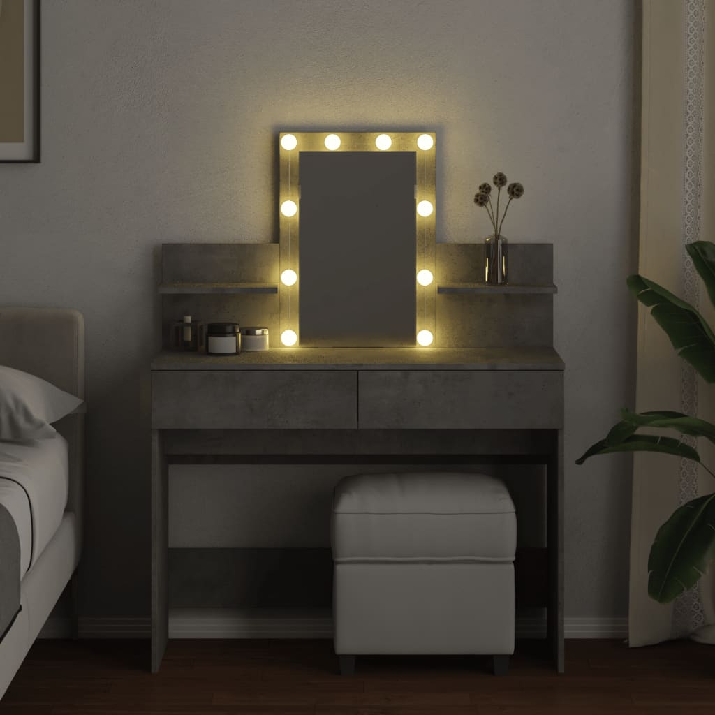 Sminkebord med LED betonggrå 100x40x130 cm