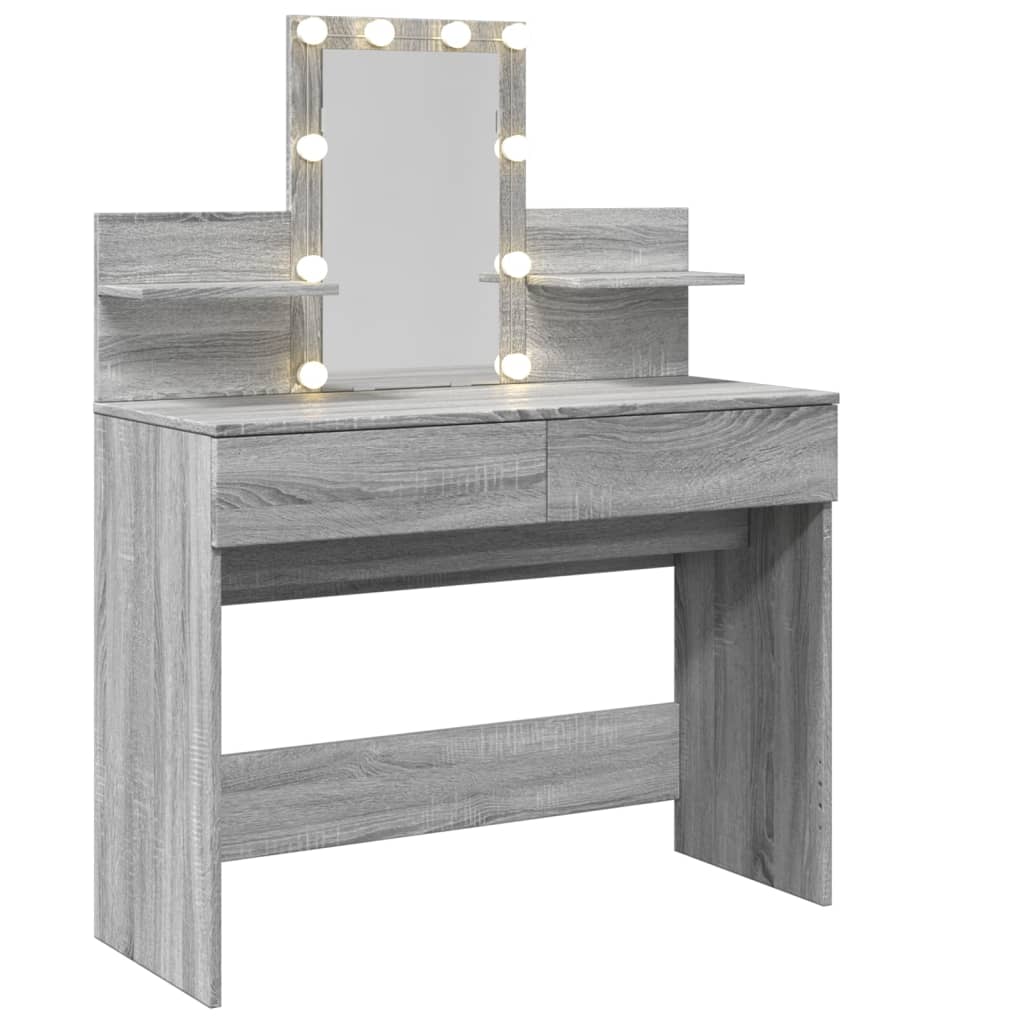 Sminkebord med LED grå sonoma 100x40x130 cm