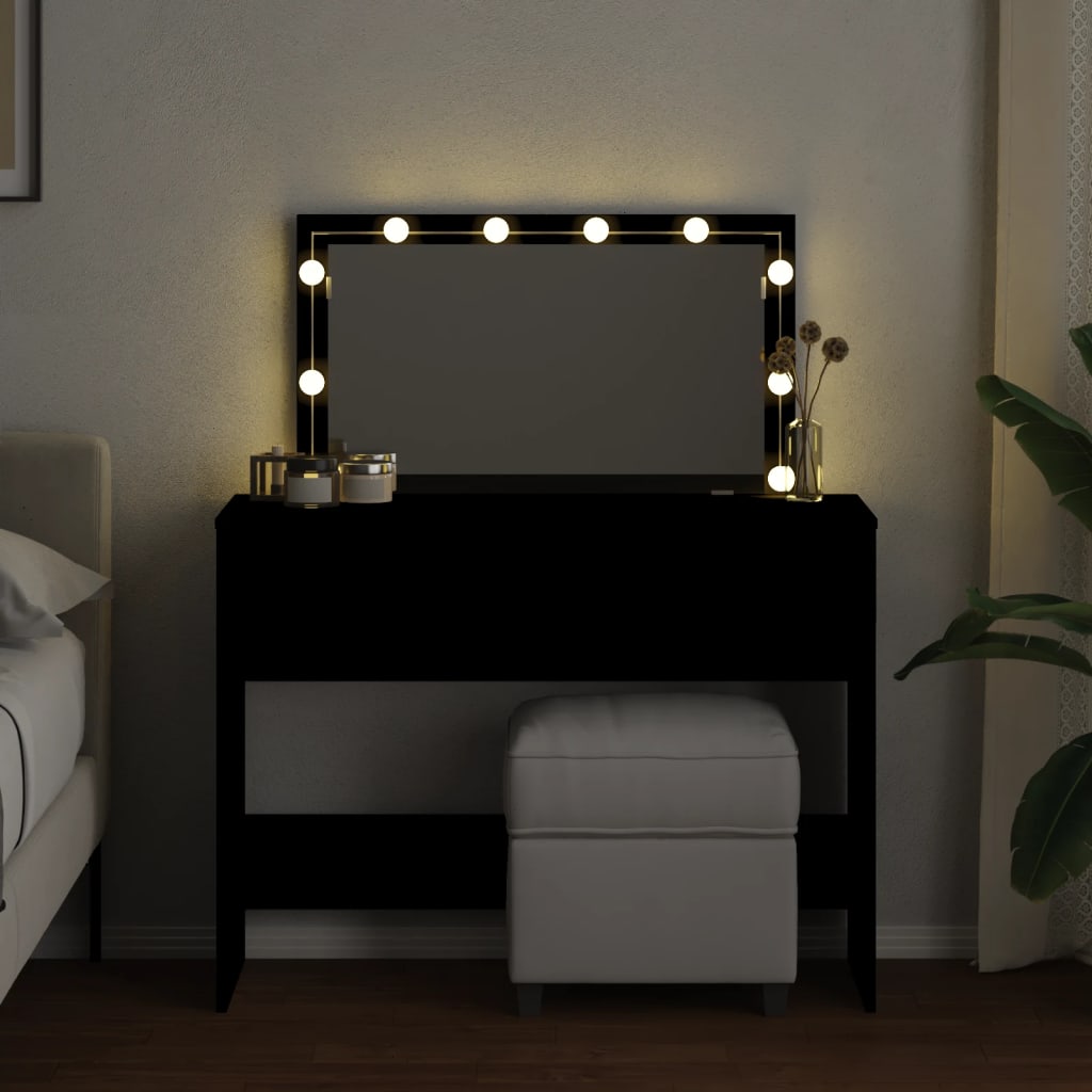 Sminkebord med LED svart 100x40x120 cm