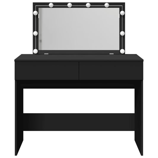 Sminkebord med LED svart 100x40x120 cm