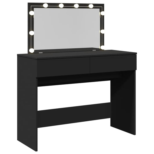 Sminkebord med LED svart 100x40x120 cm