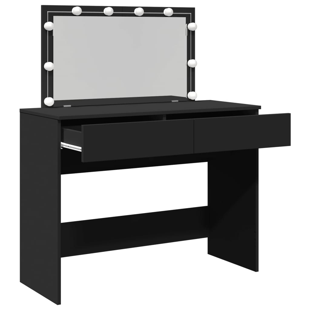 Sminkebord med LED svart 100x40x120 cm
