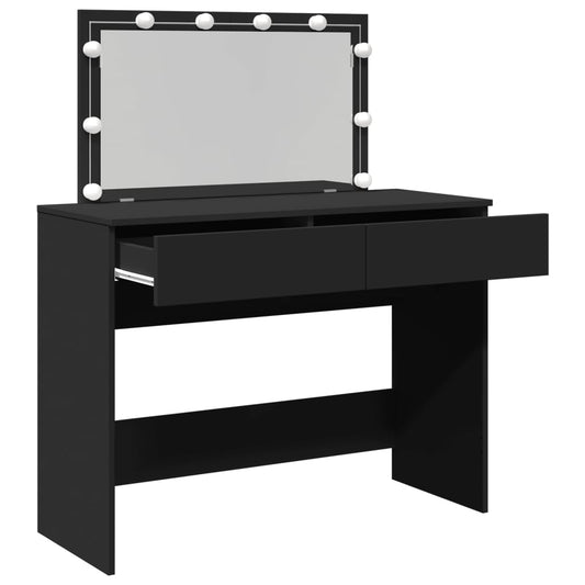 Sminkebord med LED svart 100x40x120 cm