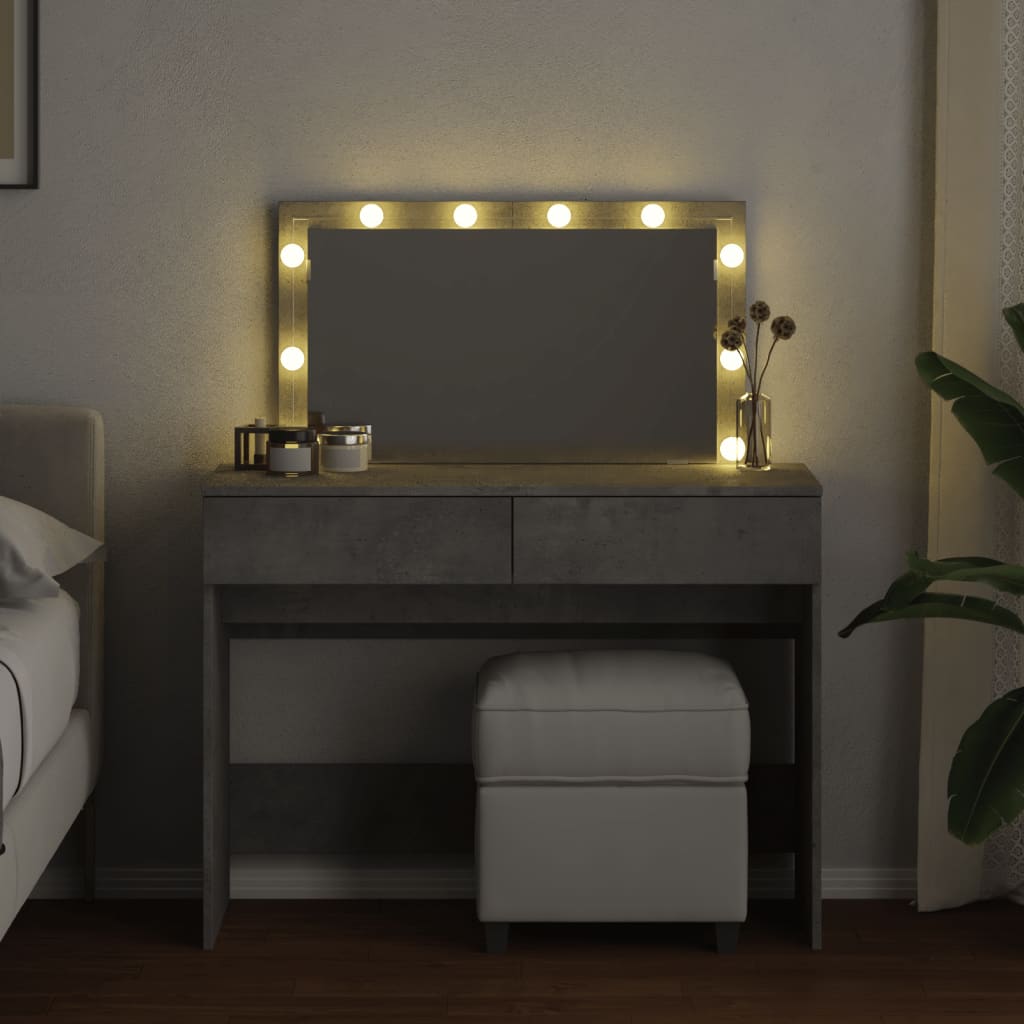 Sminkebord med LED betonggrå 100x40x120 cm