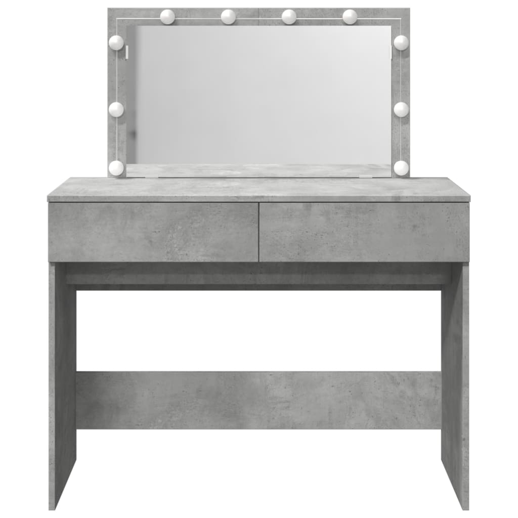 Sminkebord med LED betonggrå 100x40x120 cm